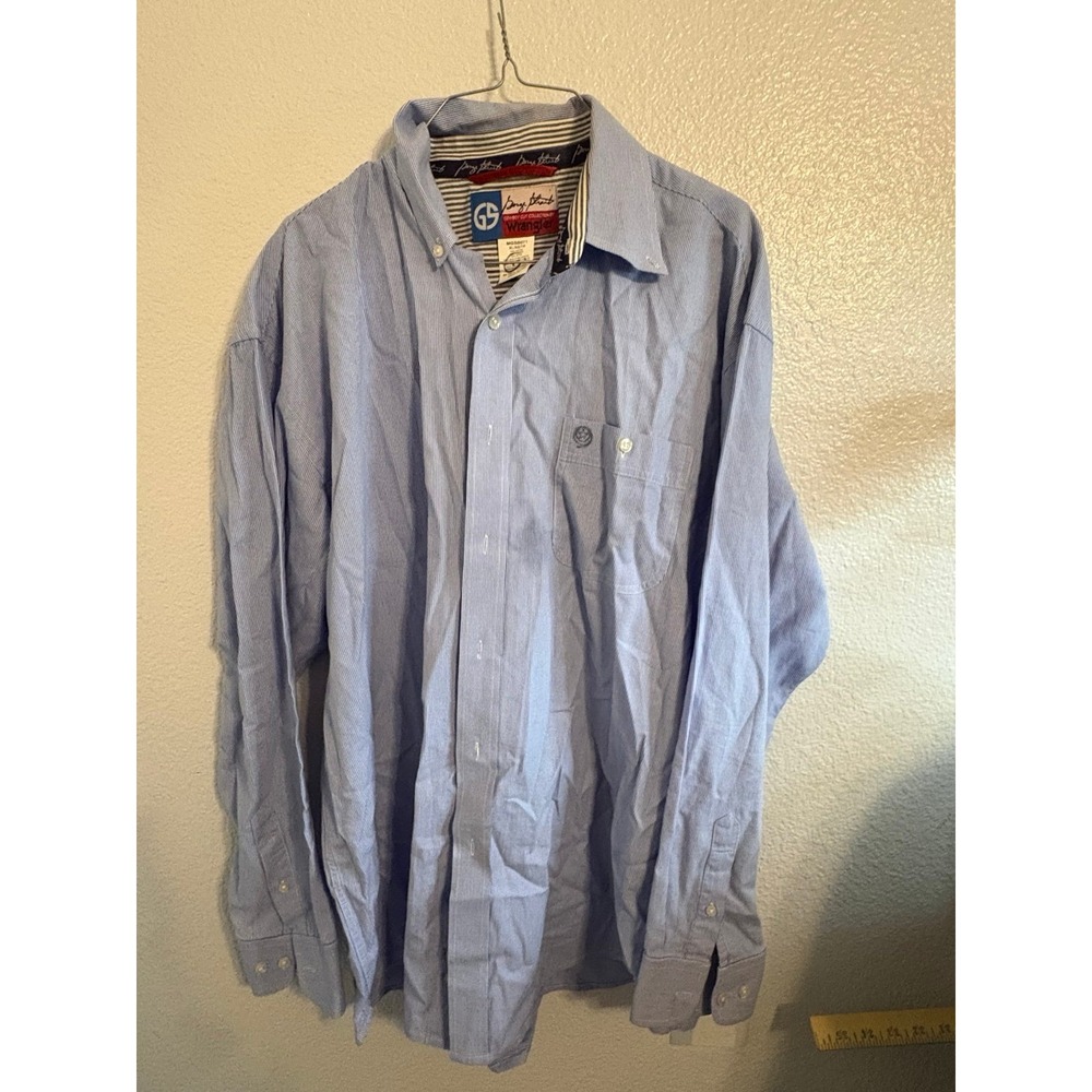 George Strait Cowboy Cut Wrangler Blue Seersucker Striped Long Sleeve Shirt XL